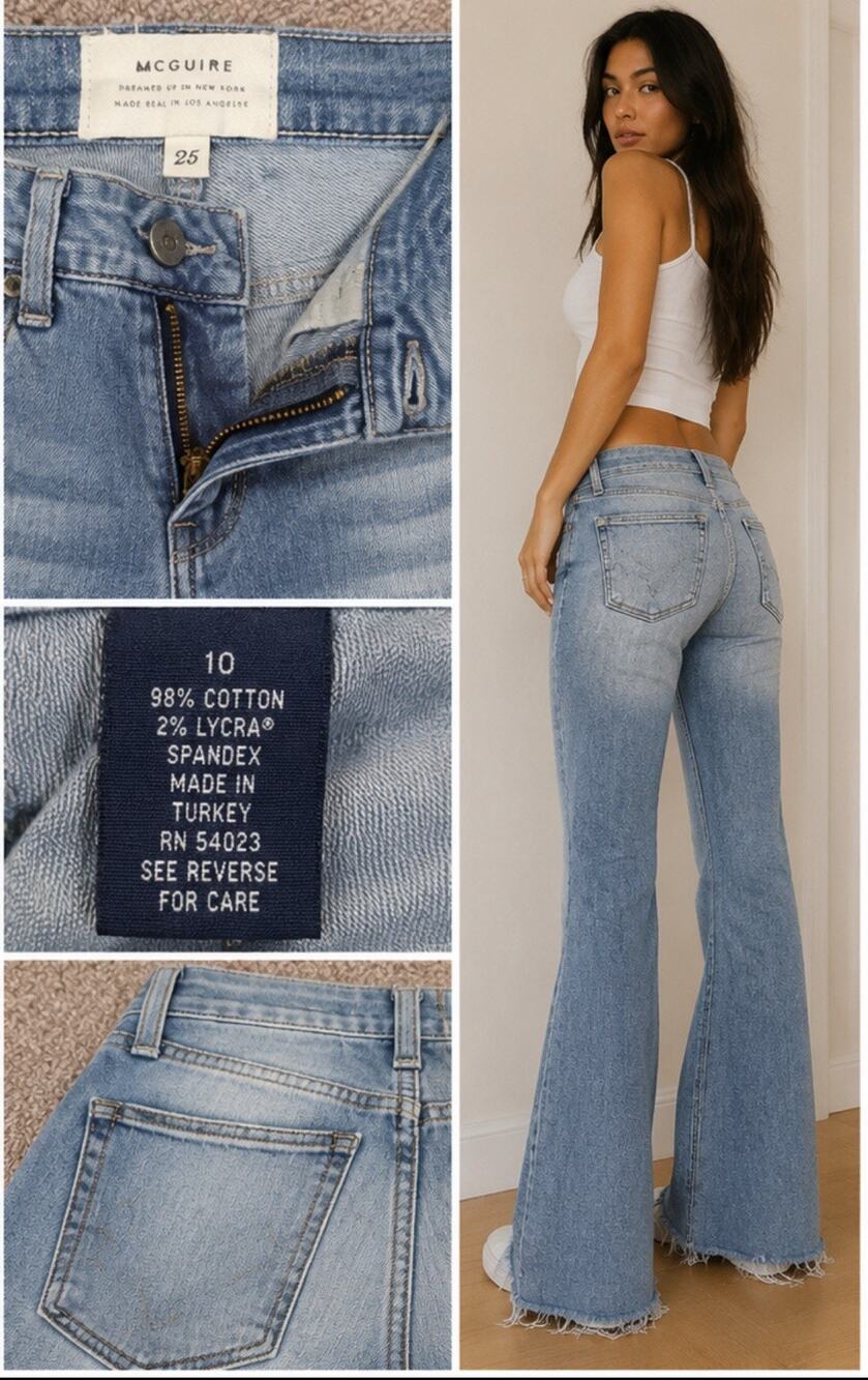 Indie Sleaze Bohemian McGuire Flare Jeans Size 25 Low Rise Medium Wash Denim